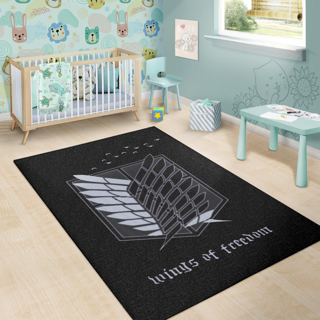 Attack On Titan Anime Area Rug - Wings Of Freedom Black And White Galaxy Rugs Home Decor