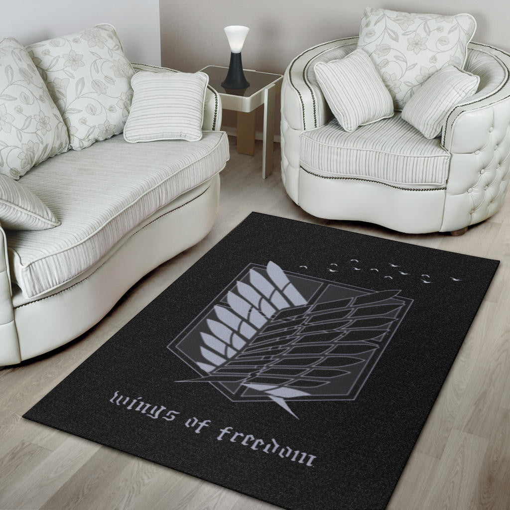 Attack On Titan Anime Area Rug - Wings Of Freedom Black And White Galaxy Rugs Home Decor