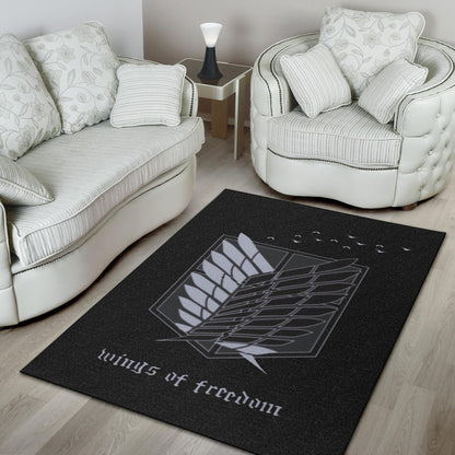 Attack On Titan Anime Area Rug - Wings Of Freedom Black And White Galaxy Rugs Home Decor