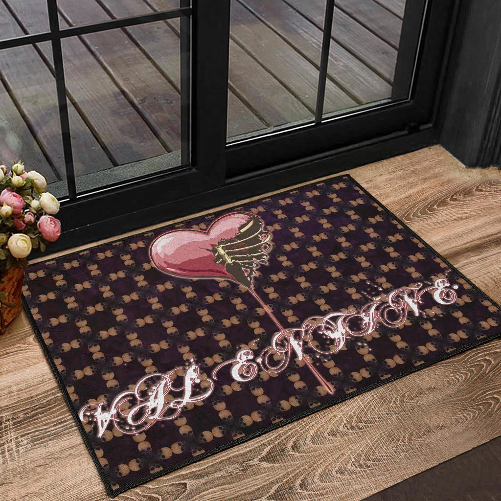 Valentine Door Mat - Skeleton Chest In Pink Heart Skull Patterns Door Mat Home Decor
