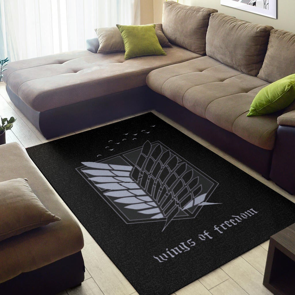 Attack On Titan Anime Area Rug - Wings Of Freedom Black And White Galaxy Rugs Home Decor
