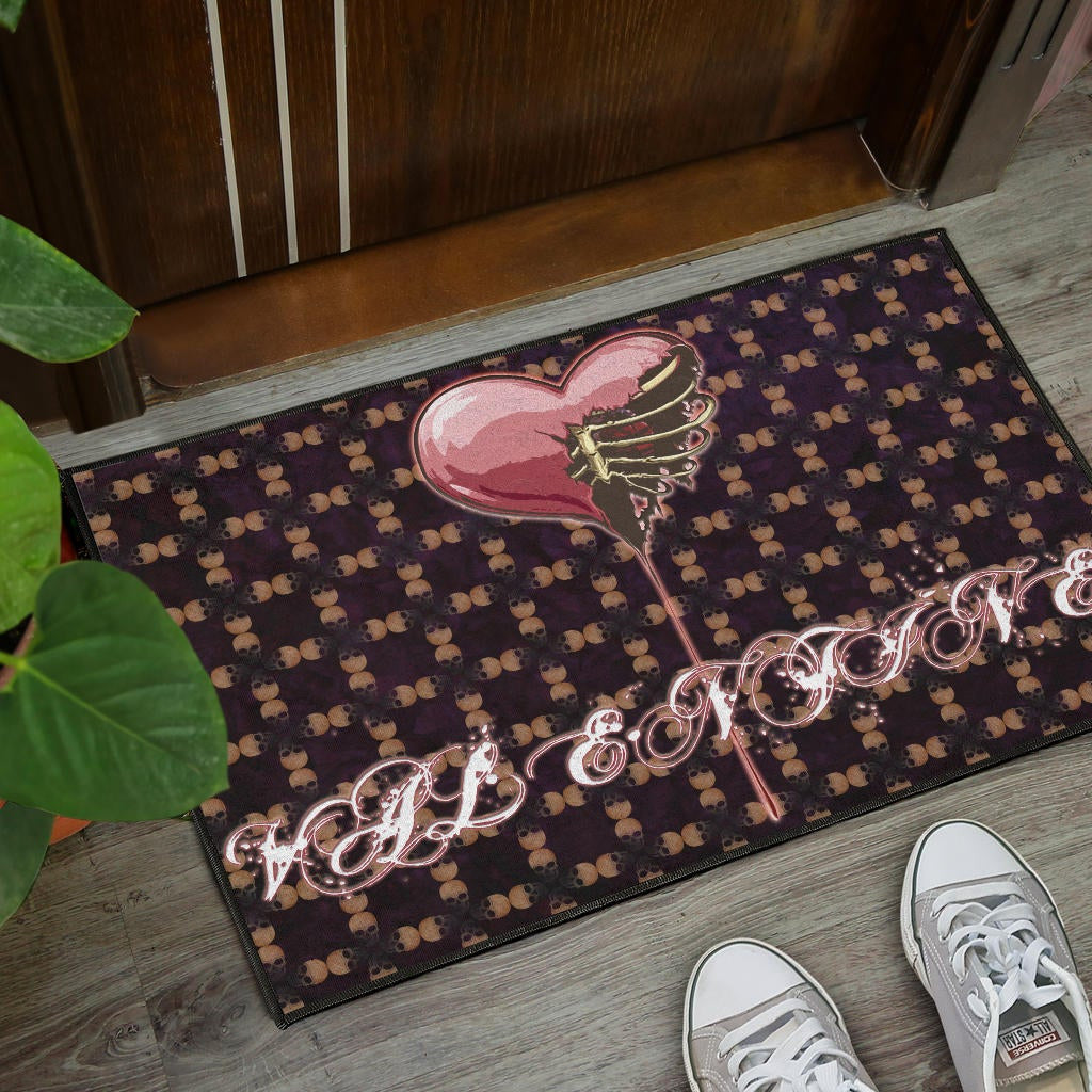 Valentine Door Mat - Skeleton Chest In Pink Heart Skull Patterns Door Mat Home Decor