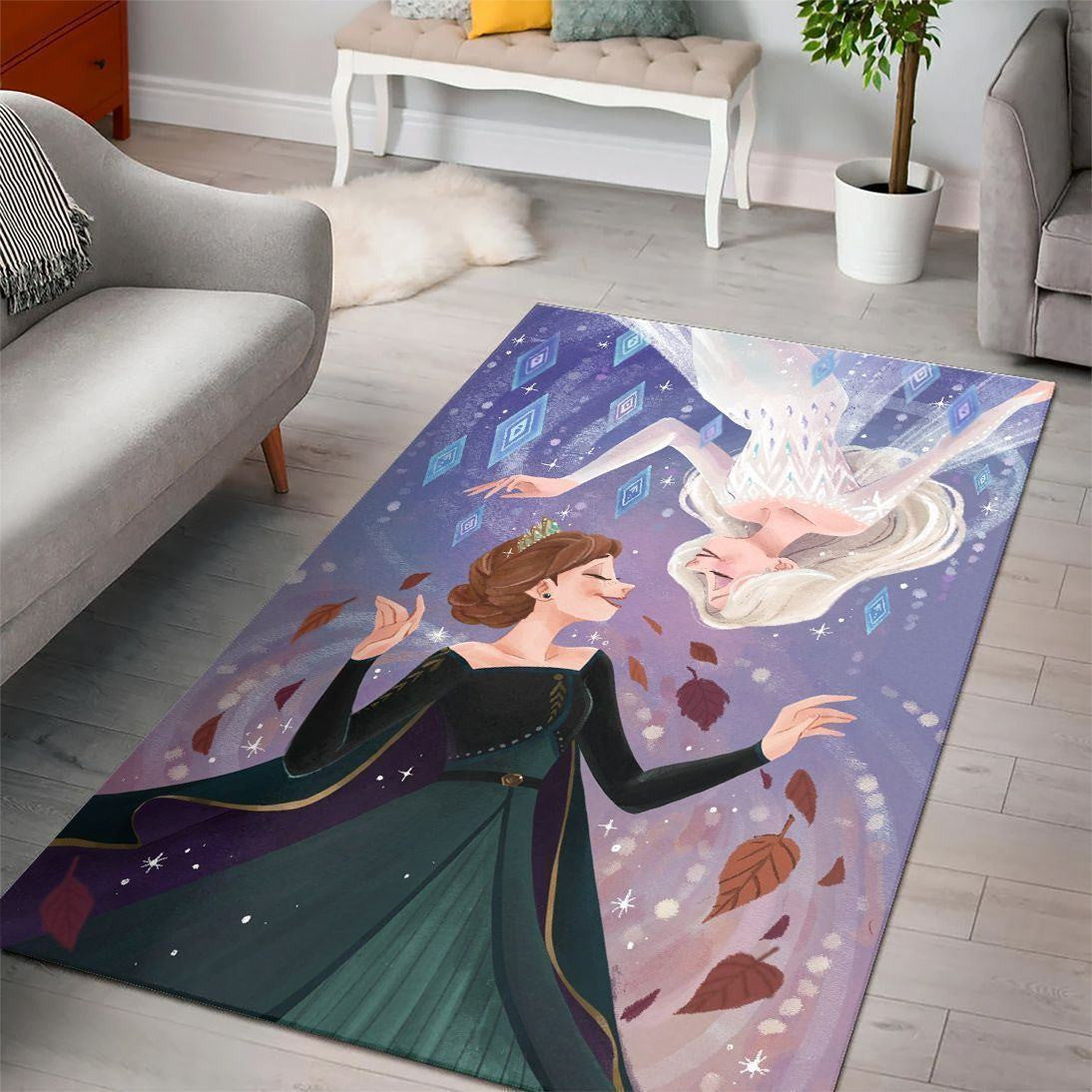 Disney Movies Rectangle Rug | Elsa Frozen Disney Princess Characters Living Room Cartoon Floor Carpet