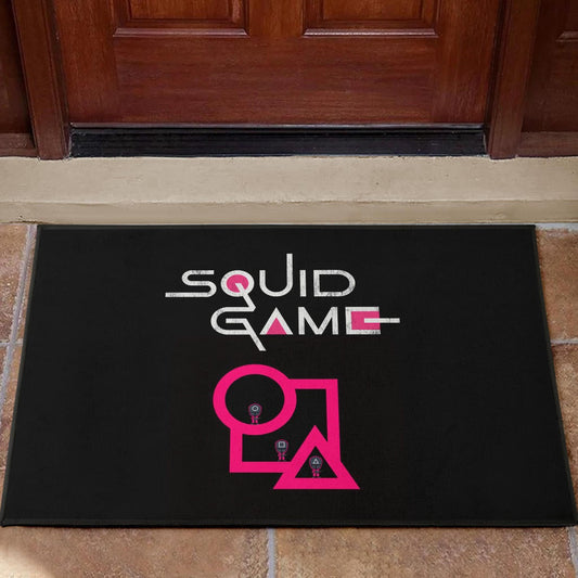 Squid Game Movie Door Mat Cute Chibi Squid Workers Standing On Round Square Triangle Stairs Door Mat Home Decor