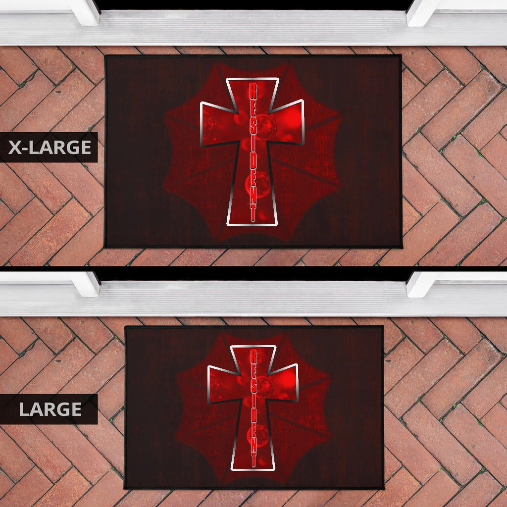 Resident Evil Game Door Mat - Red Umbrella Corporation With Blood In Cross Door Mat Home Decor