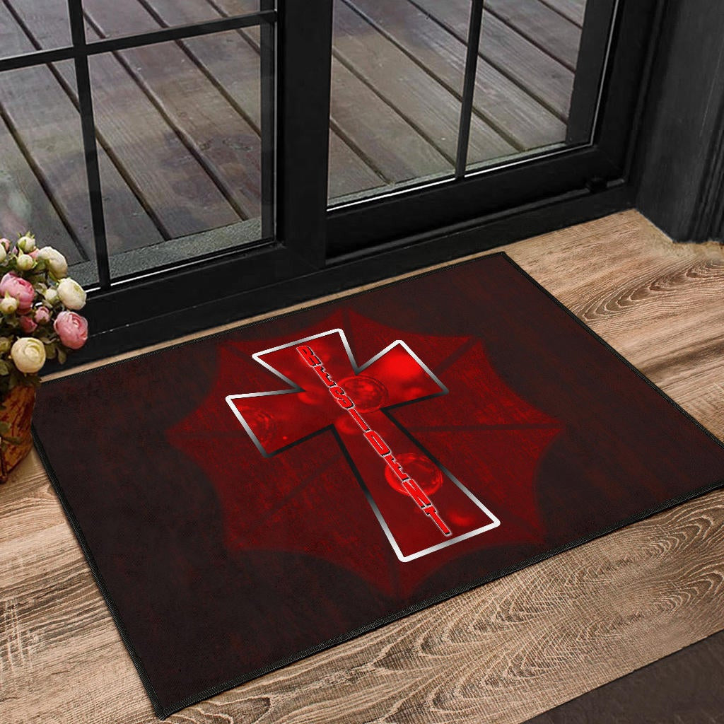 Resident Evil Game Door Mat - Red Umbrella Corporation With Blood In Cross Door Mat Home Decor