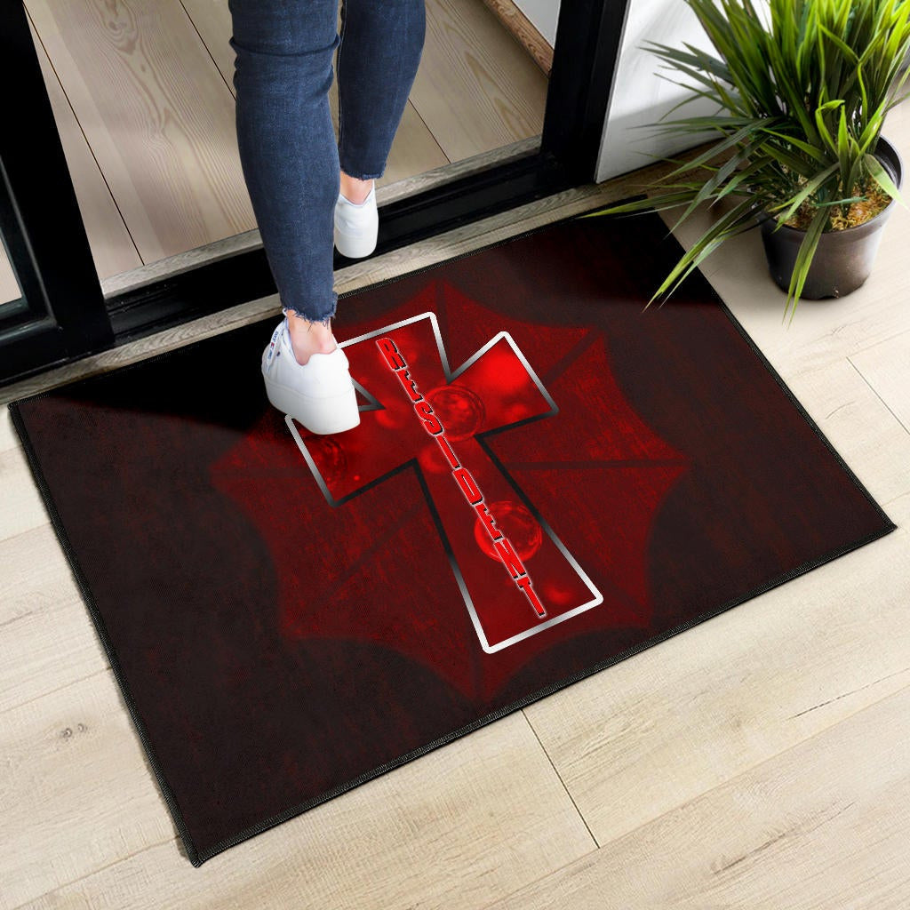 Resident Evil Game Door Mat - Red Umbrella Corporation With Blood In Cross Door Mat Home Decor