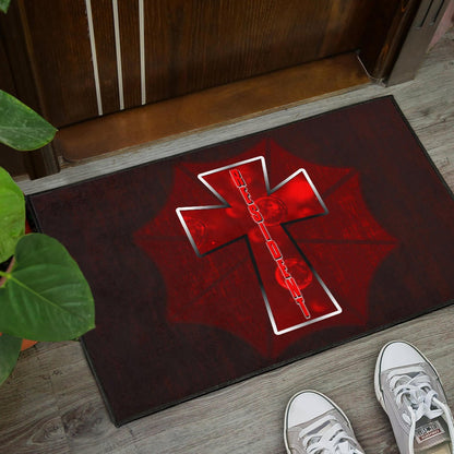 Resident Evil Game Door Mat - Red Umbrella Corporation With Blood In Cross Door Mat Home Decor