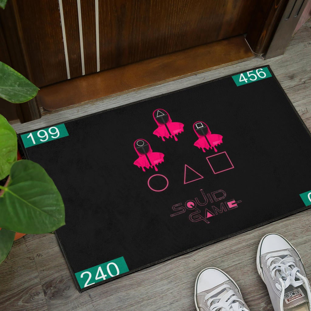 Squid Game Movie Door Mat Pink Round Triangle Square Worker Melting Players Number Door Mat Home Decor