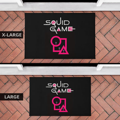 Squid Game Movie Door Mat Cute Chibi Squid Workers Standing On Round Square Triangle Stairs Door Mat Home Decor