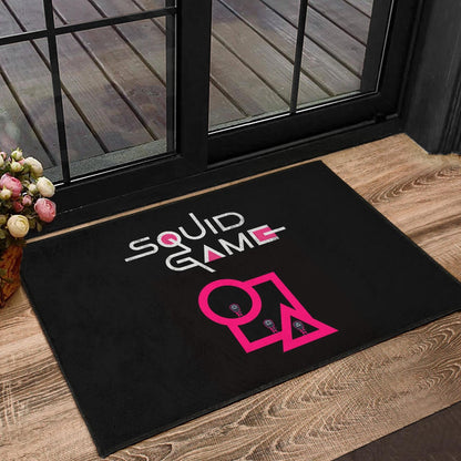Squid Game Movie Door Mat Cute Chibi Squid Workers Standing On Round Square Triangle Stairs Door Mat Home Decor