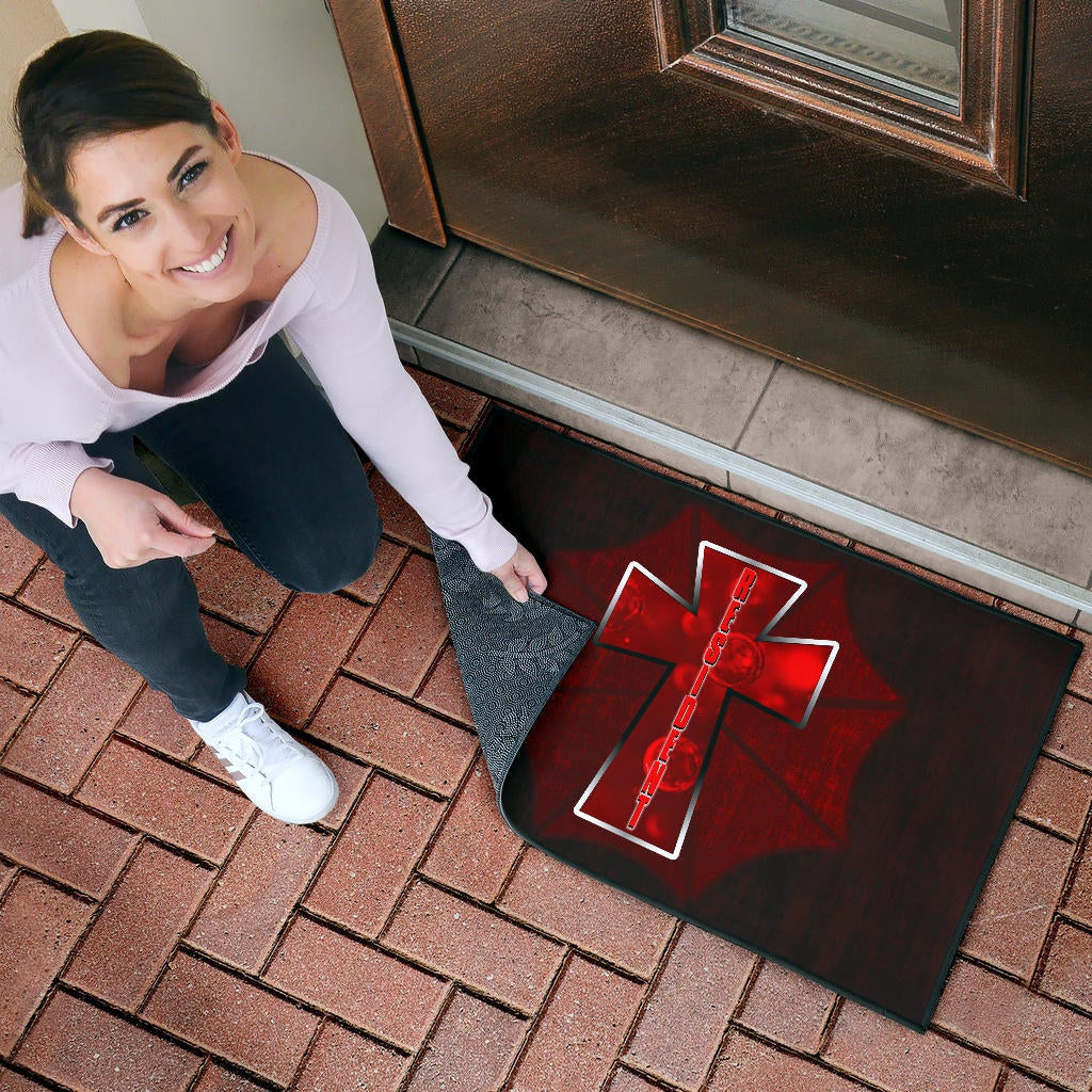 Resident Evil Game Door Mat - Red Umbrella Corporation With Blood In Cross Door Mat Home Decor