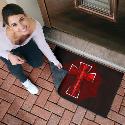 Resident Evil Game Door Mat - Red Umbrella Corporation With Blood In Cross Door Mat Home Decor