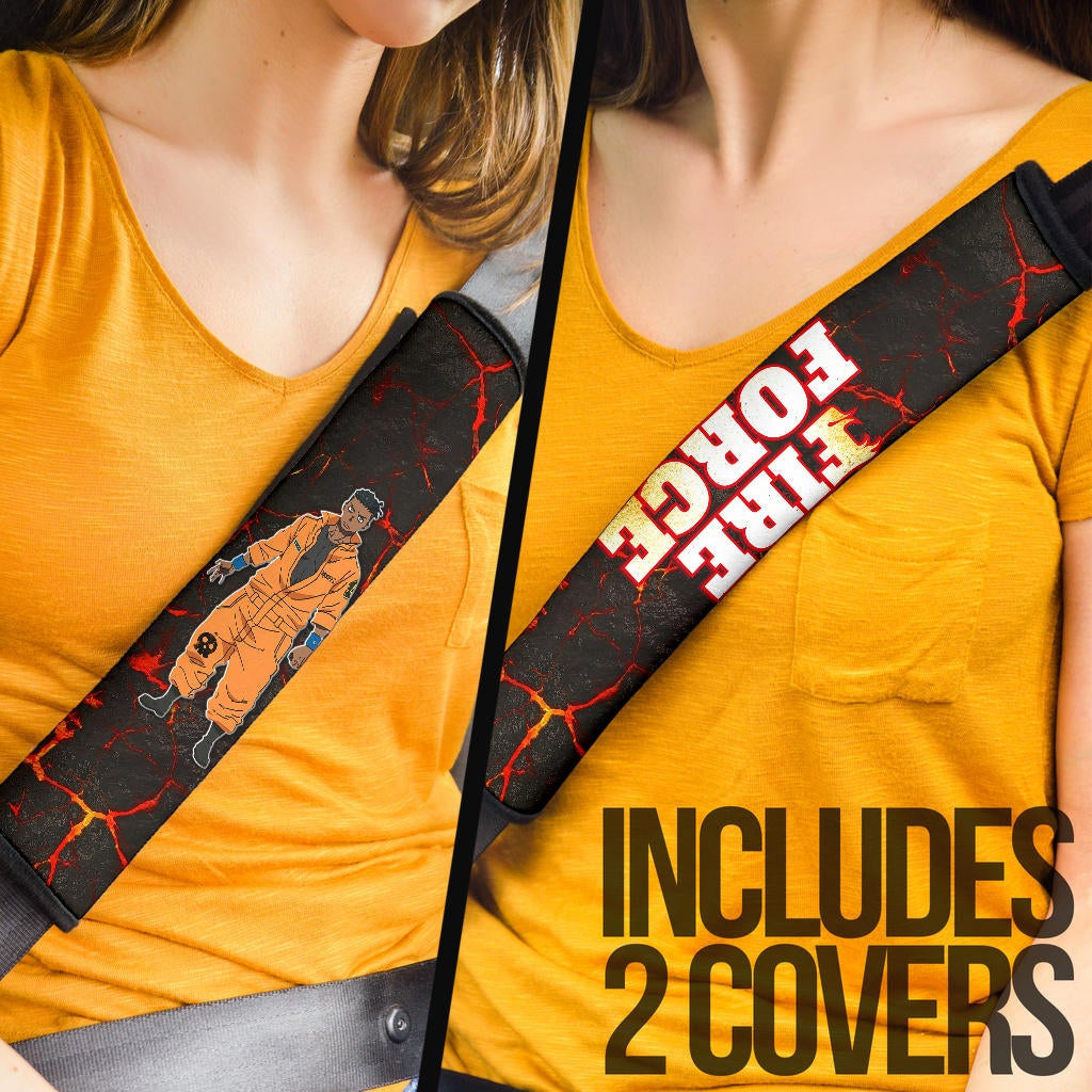 Fire Force Anime Seat Belt Covers Ogun Montgomery Wearing Orange Uniform Larsen Background Belt Covers