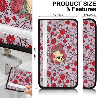 Valentine Seat Belt Covers - Skulls With Red Roses Flower Love In Bone And Blood Belt Covers