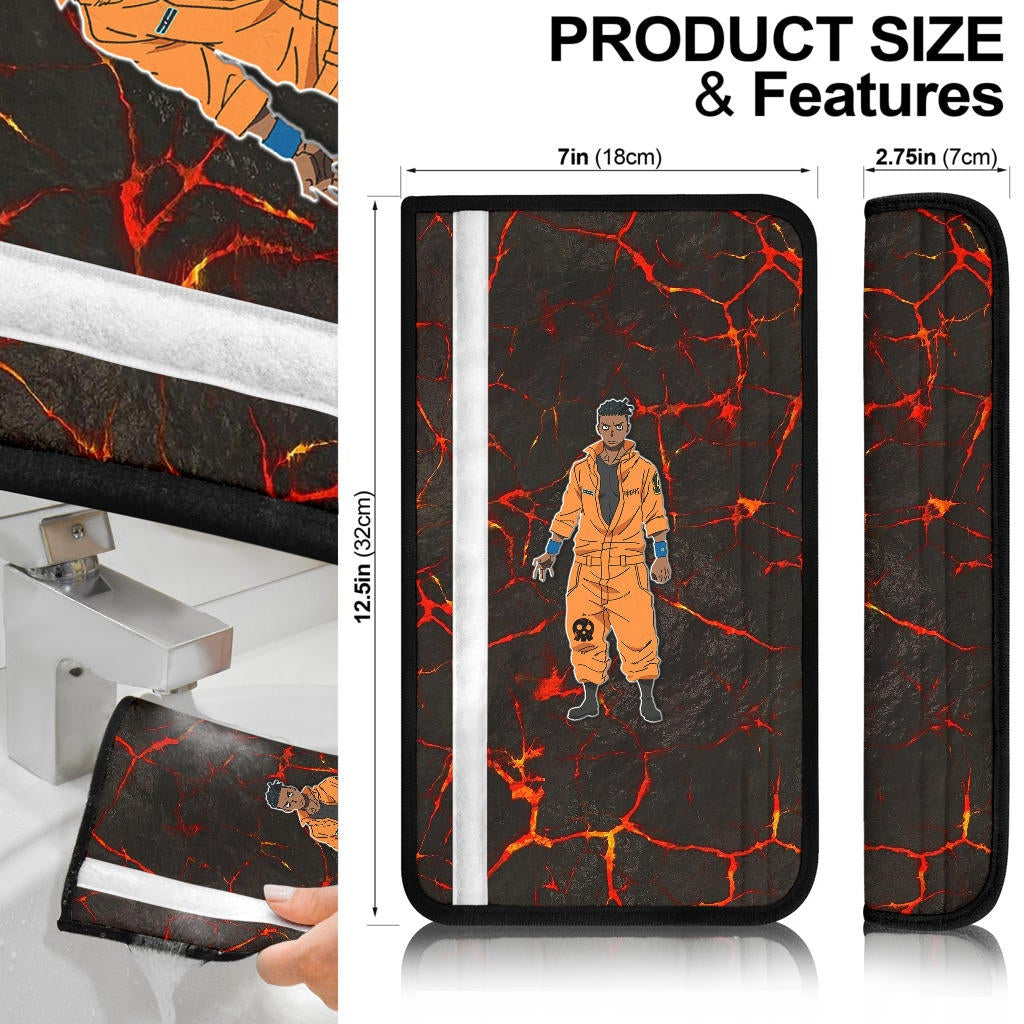 Fire Force Anime Seat Belt Covers Ogun Montgomery Wearing Orange Uniform Larsen Background Belt Covers