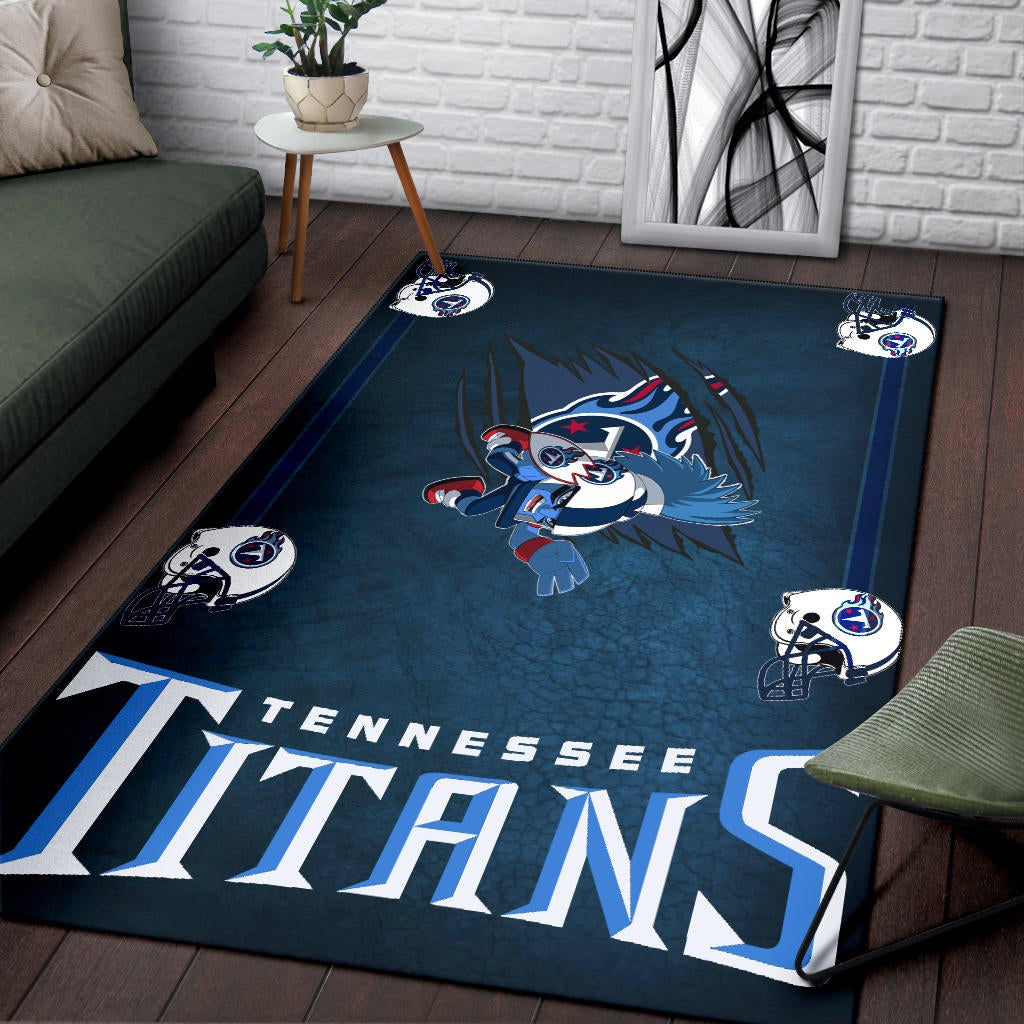 Tennessee Titans American Football Team Area Rug Funny Little Player On Claw Scratches Helmet Patterns Rugs Home Decor