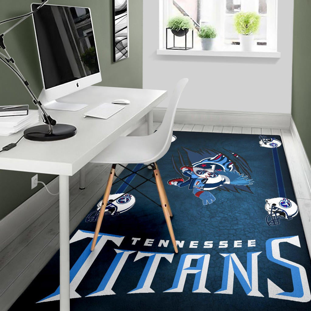 Tennessee Titans American Football Team Area Rug Funny Little Player On Claw Scratches Helmet Patterns Rugs Home Decor