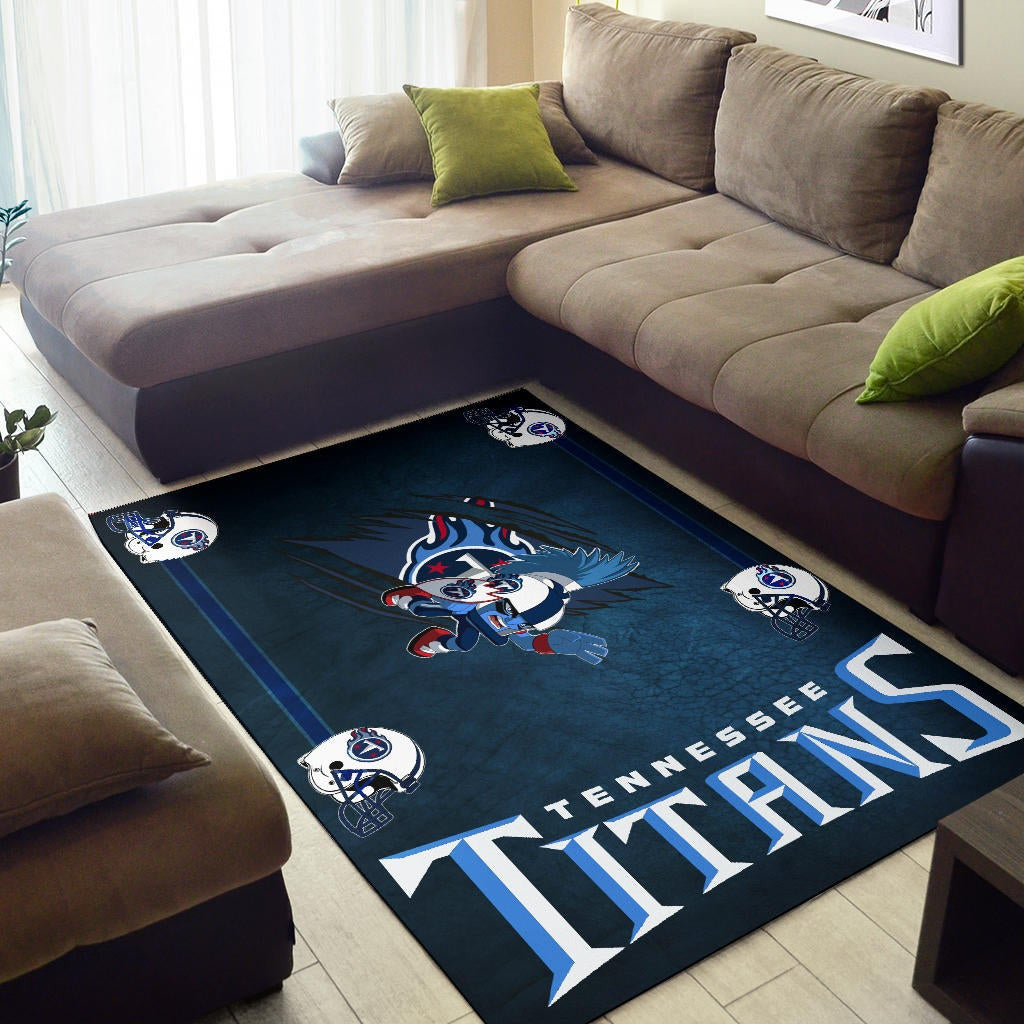 Tennessee Titans American Football Team Area Rug Funny Little Player On Claw Scratches Helmet Patterns Rugs Home Decor