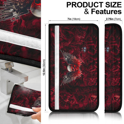Skull Seat Belt Covers - Powerful Skull With Wings And Red Victim Souls Belt Covers