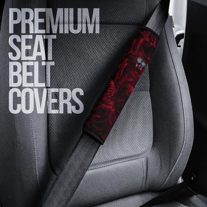 Skull Seat Belt Covers - Powerful Skull With Wings And Red Victim Souls Belt Covers