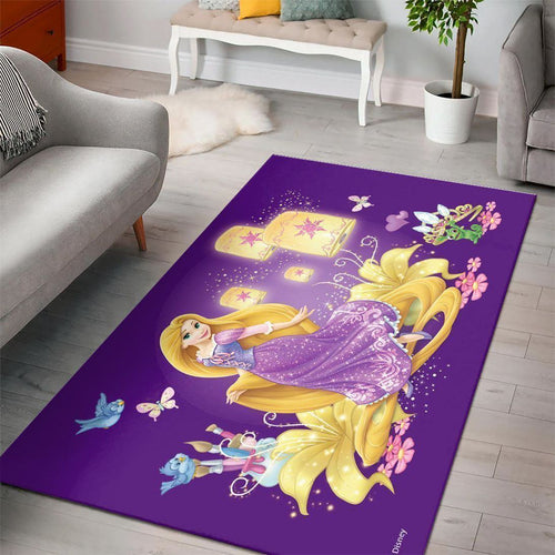 Disney Movies Rectangle Rug | Tangled Disney Princess Characters Living Room Cartoon Floor Carpet