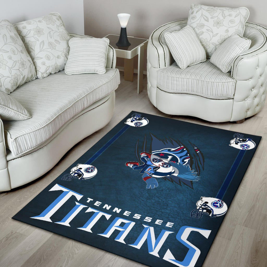 Tennessee Titans American Football Team Area Rug Funny Little Player On Claw Scratches Helmet Patterns Rugs Home Decor