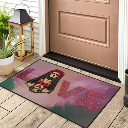 Valentine Door Mat - Roses Mandala Bride With Skull Love Door Mat