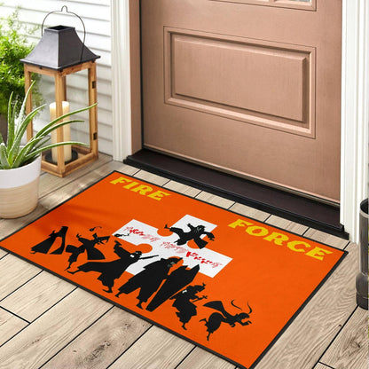 Fire Force Anime Door Mat Characters Silhouette Fighting Orange Yellow Text Door Mat Home Decor