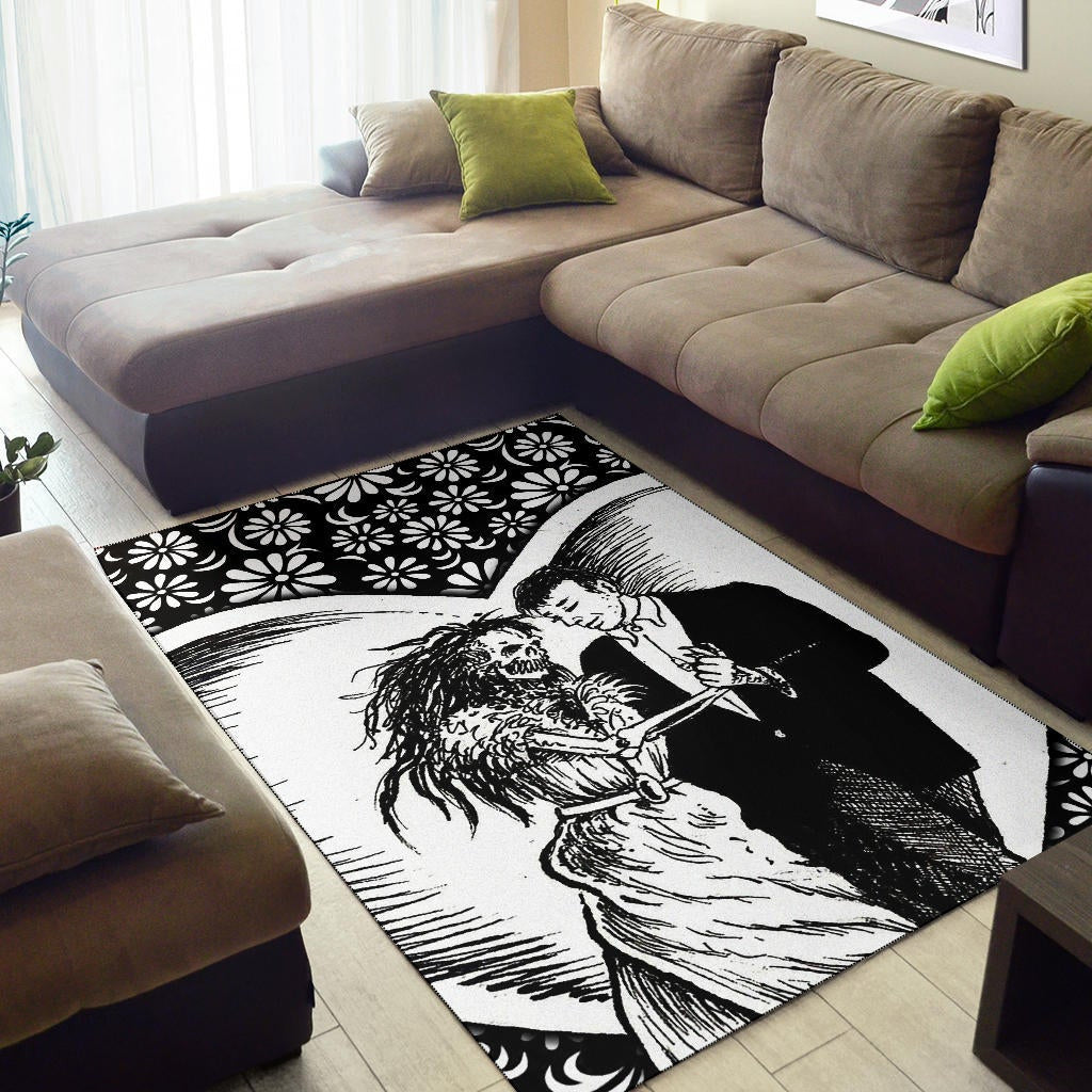 Love Area Rug - Marriage Day Men With Skeleton Women Tiny Flower Patterns Rugs Home Decor