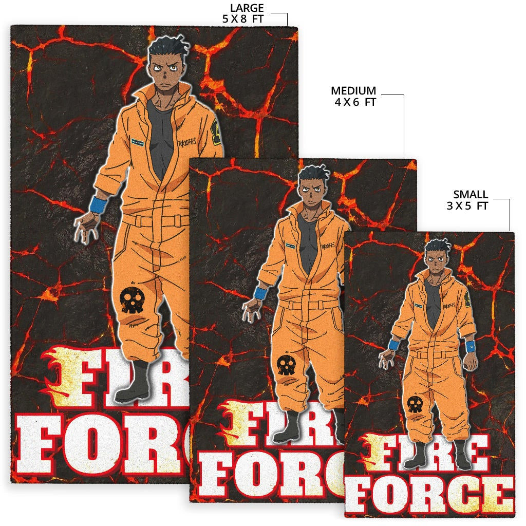 Fire Force Anime Area Rug Ogun Montgomery Wearing Orange Uniform Larsen Background Rugs Home Decor