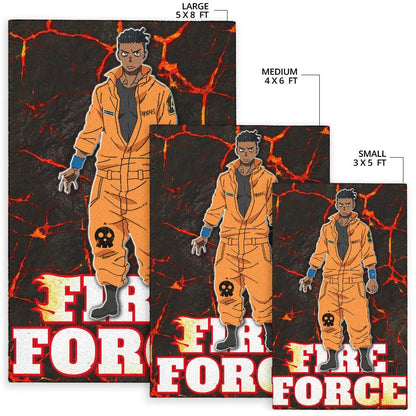 Fire Force Anime Area Rug Ogun Montgomery Wearing Orange Uniform Larsen Background Rugs Home Decor