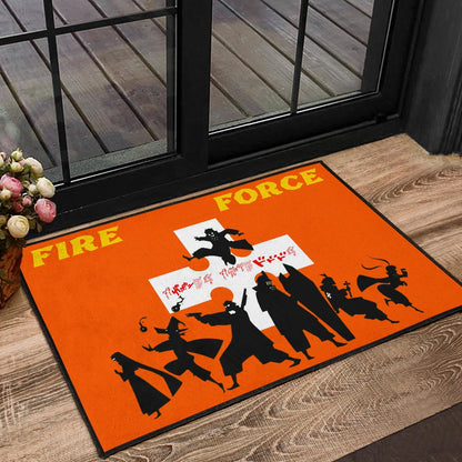 Fire Force Anime Door Mat Characters Silhouette Fighting Orange Yellow Text Door Mat Home Decor