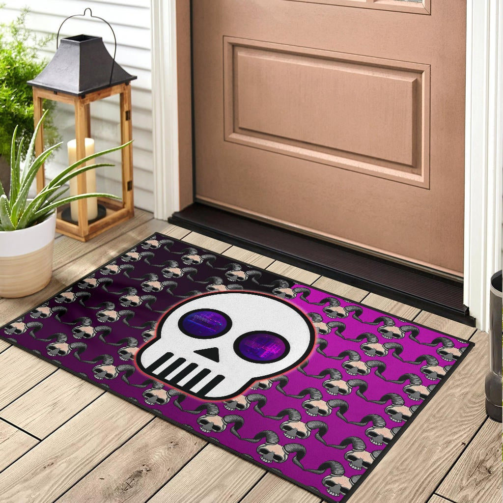 Valentine Door Mat - Chibi Skull Evil Horn Monster Patterns Purple And Black Door Mat Home Decor
