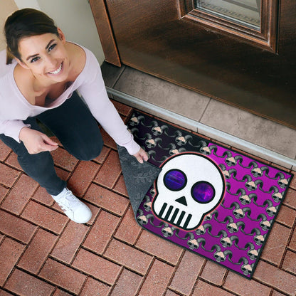 Valentine Door Mat - Chibi Skull Evil Horn Monster Patterns Purple And Black Door Mat Home Decor