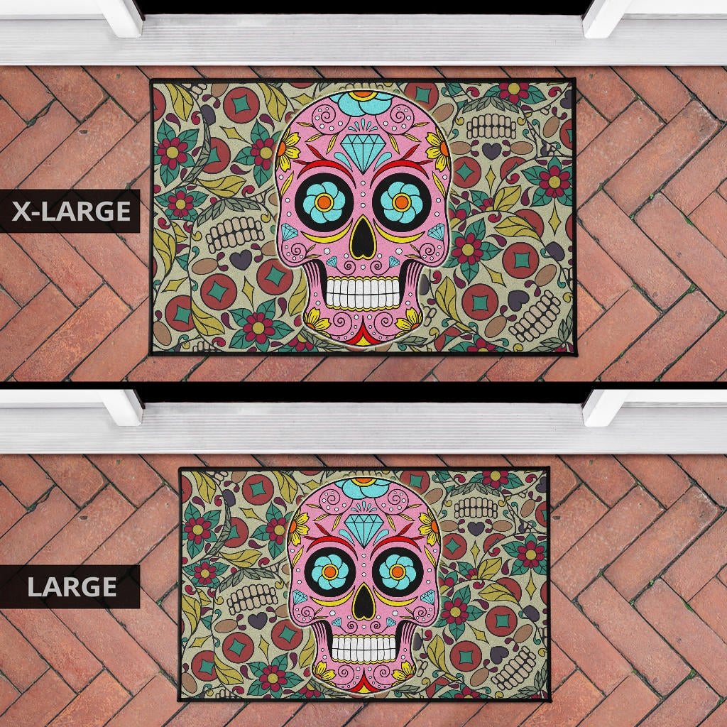 Skull Door Mat - Pink Mandala Skull Floral Skull Patterns Door Mat Home Decor