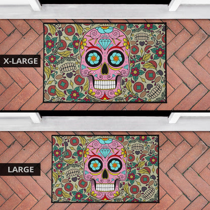 Skull Door Mat - Pink Mandala Skull Floral Skull Patterns Door Mat Home Decor