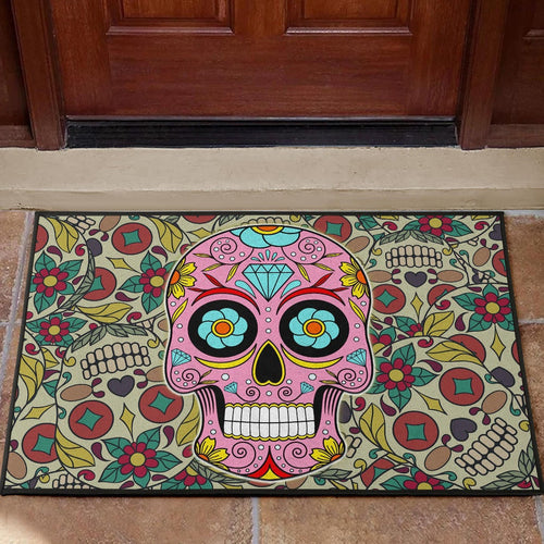 Skull Door Mat - Pink Mandala Skull Floral Skull Patterns Door Mat Home Decor