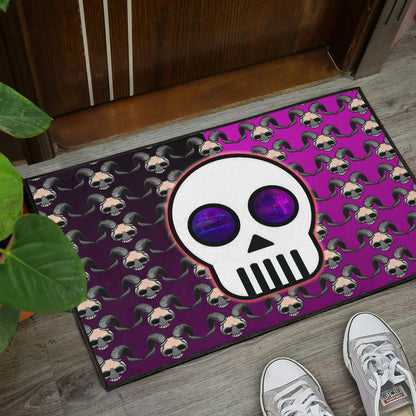 Valentine Door Mat - Chibi Skull Evil Horn Monster Patterns Purple And Black Door Mat Home Decor