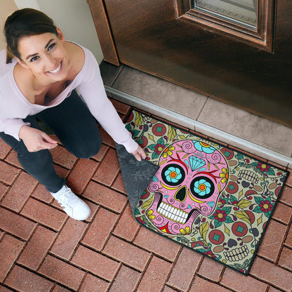 Skull Door Mat - Pink Mandala Skull Floral Skull Patterns Door Mat Home Decor