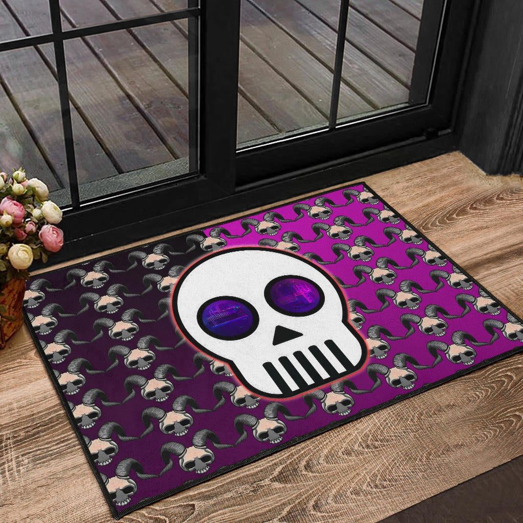 Valentine Door Mat - Chibi Skull Evil Horn Monster Patterns Purple And Black Door Mat Home Decor