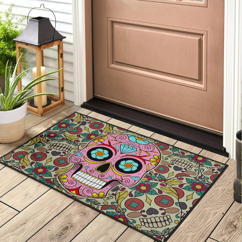Skull Door Mat - Pink Mandala Skull Floral Skull Patterns Door Mat Home Decor