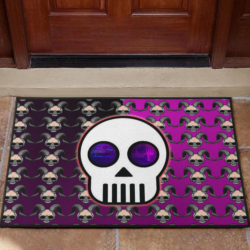Valentine Door Mat - Chibi Skull Evil Horn Monster Patterns Purple And Black Door Mat Home Decor