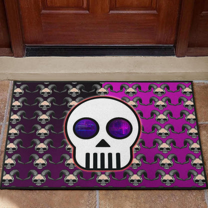 Valentine Door Mat - Chibi Skull Evil Horn Monster Patterns Purple And Black Door Mat Home Decor