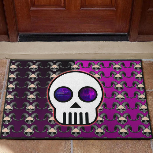 Valentine Door Mat - Chibi Skull Evil Horn Monster Patterns Purple And Black Door Mat Home Decor