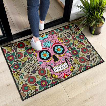 Skull Door Mat - Pink Mandala Skull Floral Skull Patterns Door Mat Home Decor