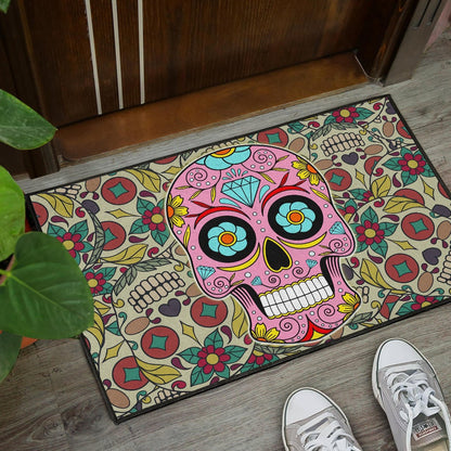 Skull Door Mat - Pink Mandala Skull Floral Skull Patterns Door Mat Home Decor