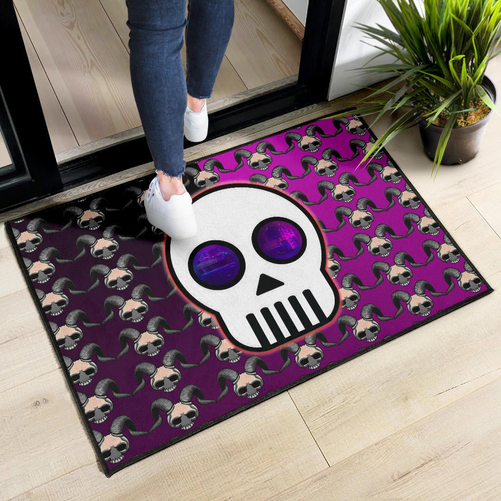 Valentine Door Mat - Chibi Skull Evil Horn Monster Patterns Purple And Black Door Mat Home Decor