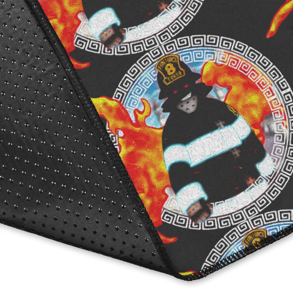 Fire Force Anime Area Rug Shinra Kusakabe Silhouette Evil Smile In Fire Patterns Rugs Home Decor