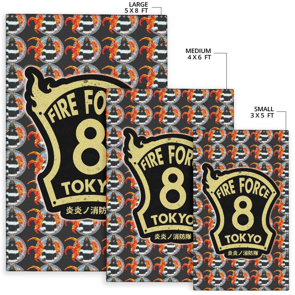 Fire Force Anime Area Rug Shinra Kusakabe Silhouette Evil Smile In Fire Patterns Rugs Home Decor